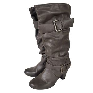 Xhilaration Target Grey Slouchy Buckle Heeled Boots 7